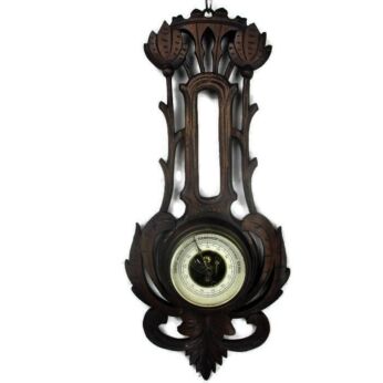 German Hand Carved Wood Barometer Thermometer Weather Station