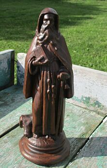 Vintage Statuette St Saint Anthony the Great Pig Chalk Wall hanging Very rare