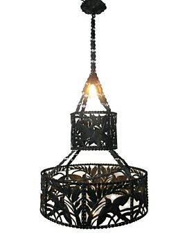Art Deco Nouveau Chandelier Pendant Ornate Birds Resine Faux Wrought Iron