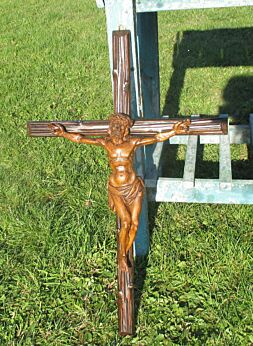 Antique Large Carved Wood Hanging Crucifix Cross Jesus Christ 27.95" Stunning