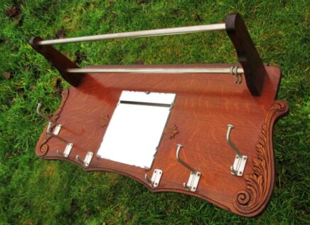 Vintage Wooden Wall Rack Shelf Coat Hooks Hat Kitchen Mirror Mid Century