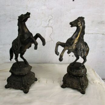 Pair Couple Prancing Rearing Horses Statues Stallions Spelter Gorgeous