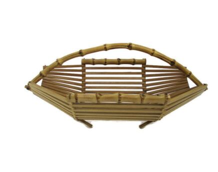 Vintage Wooden Bamboo Fruit Basket centerpiece Tiki Style