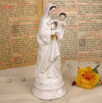 Antique 1900 Vieux Paris Porcelain Bisque Statue Virgin Mary Infant Jesus 9"