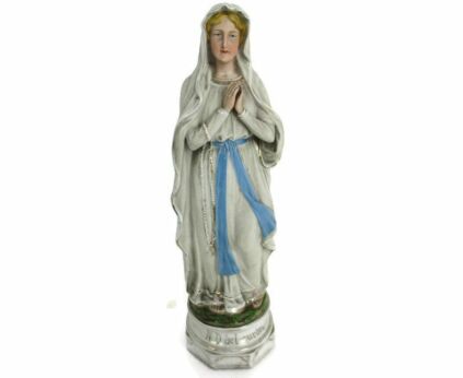 Vintage Porcelain Bisque Statue Virgin Mary Our Lady of Lourdes French 12.59"