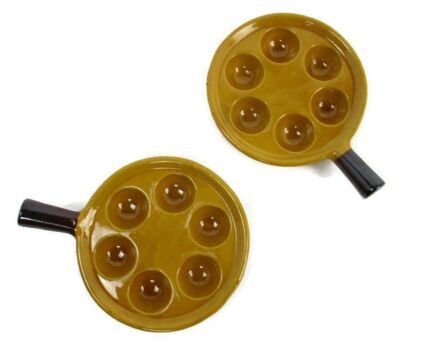 Pair French Escargots Snail Plates Dishes Terra Cotta Brown Stylish