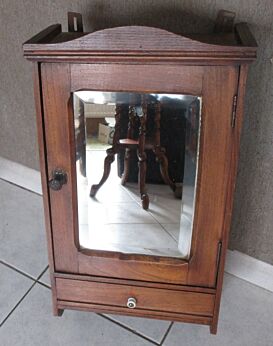 Antique French Wood Medicine Wall Cabinet Apothecary Beveled Glass Mirror