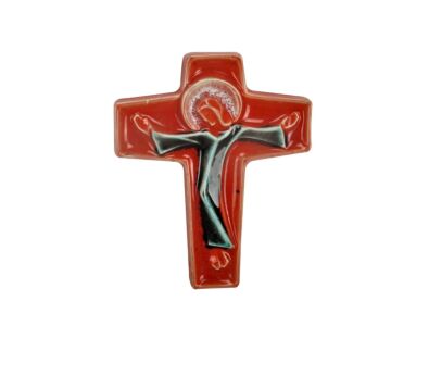 Mid Century Modern Ceramic Crucifix Corpus Jesus Christ Orange Era Amphora Perignem