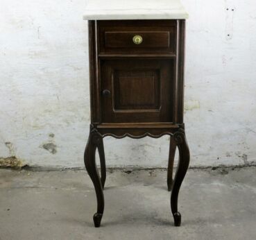 Antique French Nightstand End Table Cabinet White Marble Top Louis XV Style