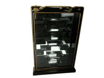 Antique Chinese Display Curio Collectibles Cabinet Lacquer wall Cabinet Mirrored back