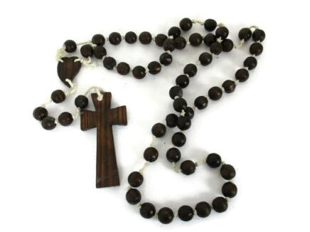 Large Vintage Rosary Wooden Beads Wall Hanging Priest Nun Service Domino
