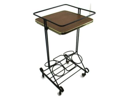 Bar Wine Cocktail Cart Trolley Wood Veneer Wrought Iron Modernist Funky Small