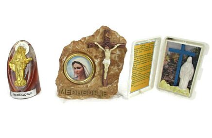 Set of 3 miniature Vintage Our Lady of Medugorje   Kraljica MIra  Collectors