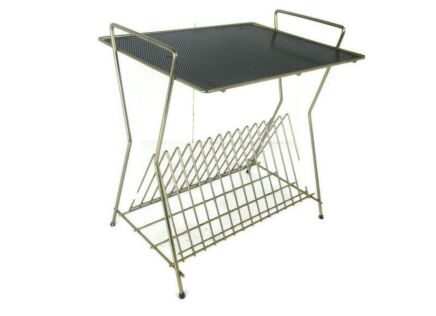 Atomic Perforated Wire Iron   Cart Trolley Music Albums Side Table Mid Century Modern French Mathieu Mategot