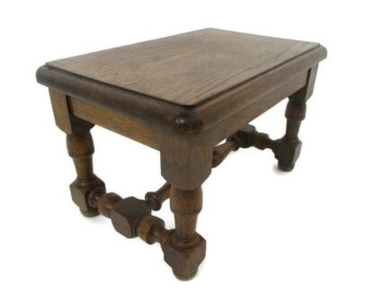 Small Miniature Side Occasional table pedestal Barn Country Farmhouse Style Carved wood France Mid Century Oak