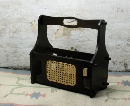 Colonial Style Wood Cane Rattan Wicker Magazine Newspaper Basket Rack