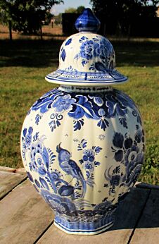 Small Delft Vase Urn hand painted Beautiful Blue White Flowers Bird Holland 14.7
