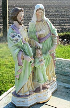 Beautiful Statuette Holy Family Saint Joseph Virgin Mary Child Porcelain Green