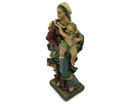 Virgin Mary Our Lady Madonna plaster Statue Polychrome Infant Child Rafael style 12.59"