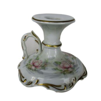 French Limoges Porcelain Candle Holder Candlestick Flowers Marked Lovely
