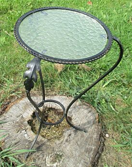 Vintage Antique Wrought Iron Side Table Plant Stand Bubbled Glass Top round