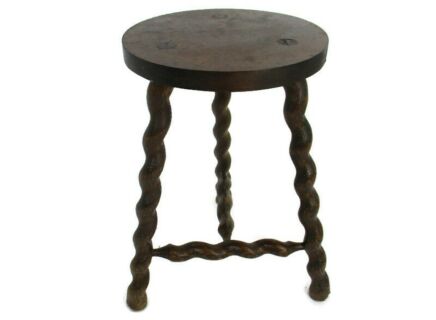 Small Milk Milking Stool Farmhouse Country Barn Style Barley Twist Tripod Wood