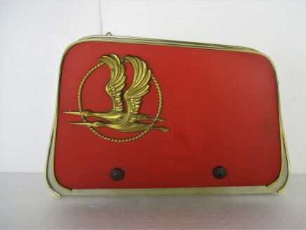 Art Deco Wood Magazine Newspaper Basket Rack Wall Mount Hanging Funky Storks herons
