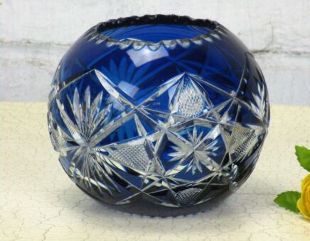Crystal Cobalt Blue Clear to Cut Bowl Vase Dot Star Beautiful
