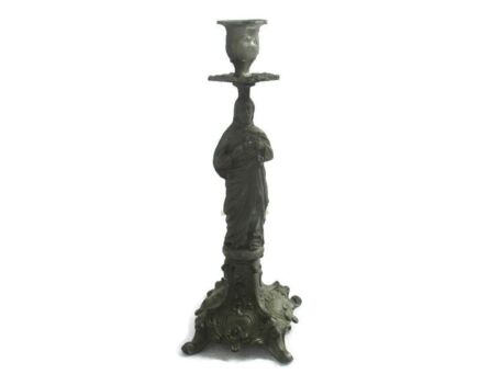 Faux brass Spelter Vintage Candle Holder Ornate Jesus Christ Holy Heart Sacred Heart