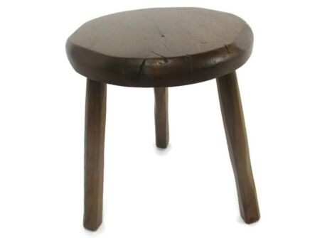 Antique  Hand Carved wood Tripod Milking Stool Pedestal Table Pedestal Barn Style