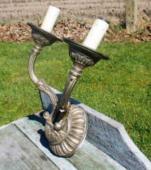 Vintage Ornate Brass Two-Arm Wall Sconce Sleeves