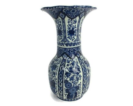 vtg Delft Holland Blue White Porcelain Trumpet Vase Delft Marked Petrus Regout