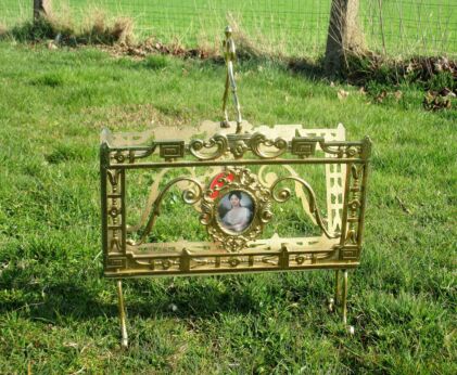 Ornate Brass Magazine Newspaper Basket Medallions Hollywood Regency style Lovely