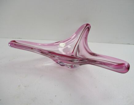 L Val St Lambert Cranberry Bowl Dish Centerpiece Basket art Glass Marked