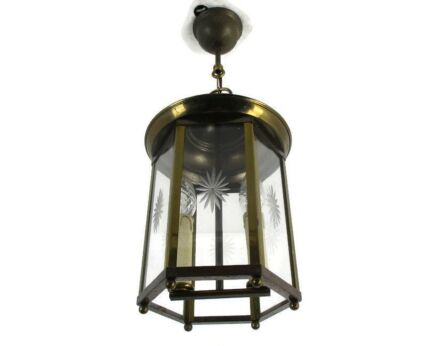 Hall Lamp Chandelier Etched Glass Vintage Hanging Light 2 lights