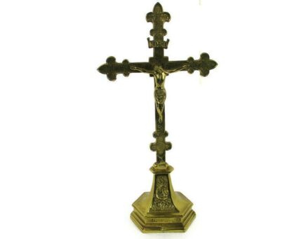 Standing Altar Crucifix Cross Jesus Christ Calvary Brass Ornate Magnificent