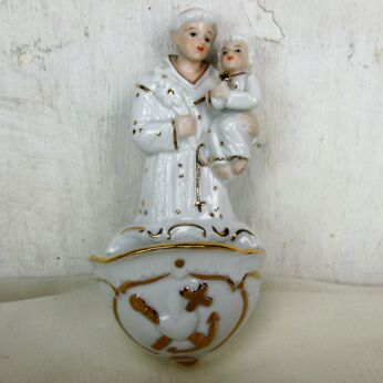 Holy Water Font Porcelain Bisque Wall Hanging Vessel HTF Saint Anthony Infant