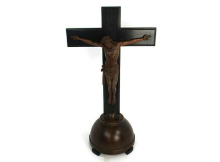 XL Antique Standing Altar Church Crucifix Cross Wood Church Exceptional WOW 33"