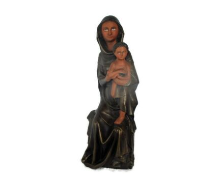 Statue Virgin Mary Our Lady Madonna Statue Infant Child Polychrome Plaster 70s 24.8"
