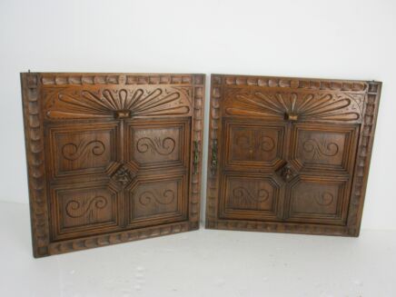 Pair Antique Hand Carved Oak  Door Panels Reclaimed Architectural WOW Lions Heads