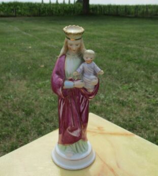 Antique Virgin Mary Madonna with Child Porcelain Statuette Mother & Child 7.87"