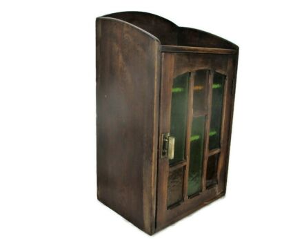 Art Nouveau Apothecary Kitchen Bathroom Cabinet gorgeous Colored Glass Door HTF
