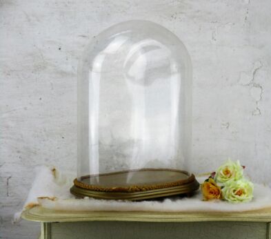 Oval Hand Blown Glass Dome Globe Mantel Clock Steampunk Doll Vintage 16.14"