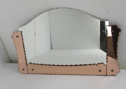 Art Nouveau Mirror Pink Edges Flowers Venetian Ornate Art Deco Beveled glass Vanity Dresser Hallway