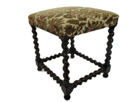 Gorgeous Barley twist Wooden Stool Ottoman Footstool Fabric Farm Country House Barn Style HTF