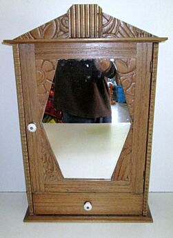 Antique French Oak medicine Wood Carved bathroom Cabinet Glass mirror Apothecary