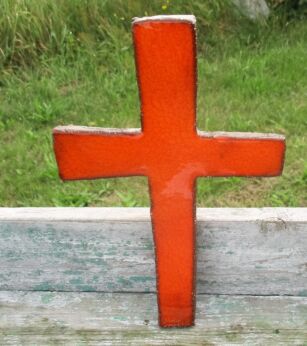 Mid Century Design Ceramic Modernist Crucifix Glazed Orange era Perignem Amphora