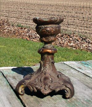 Small Vintage Red copper Brass Patina Metal Ornate Candle Holder