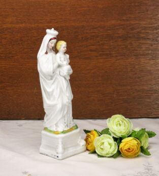 Gorgeous Vieux Paris French Virgin Mary Madonna with Child Porcelain Statue 1900