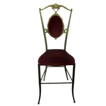 Vintage Chiavari Chair Brass Hollywood Regency Italian Red Fabric Ornate